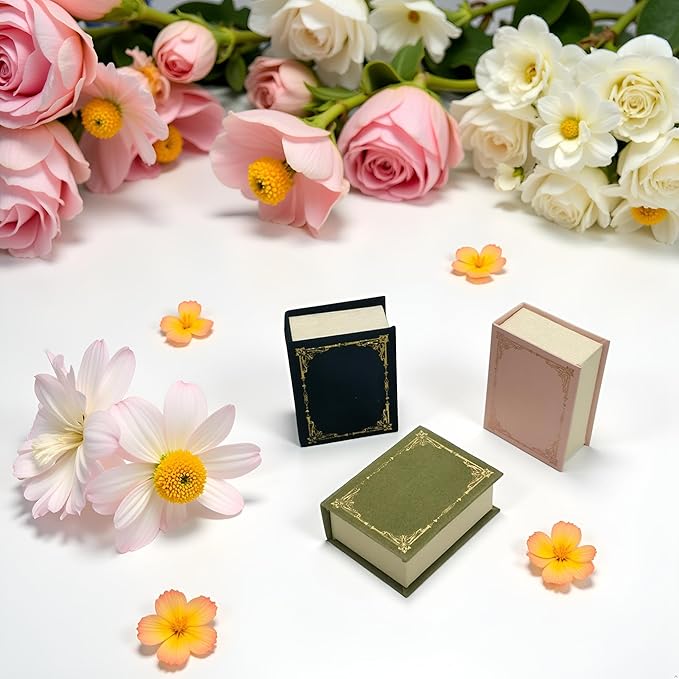 Book Shaped Ring Box - Vintage Engagement Ring Box with Hinged Lid for Proposal Engagement Wedding, Proposal Ring Case-PRB012-Blue