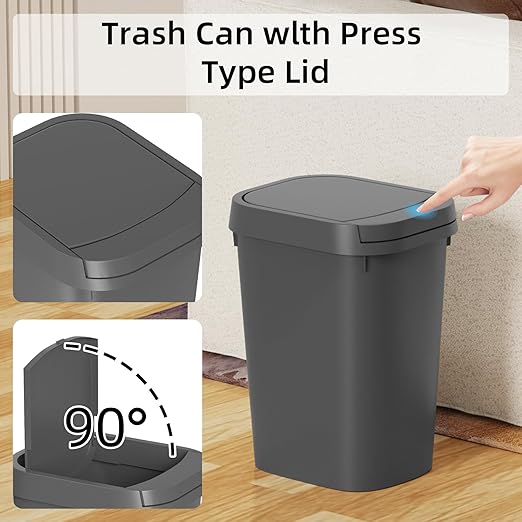 KSSKSS 3 Pack Bathroom Small Trash Can with Lid, 2.6 Gallon Slim Garbage Bin with Pop-Up Lid, 10L Plastic Wastebasket for Bedroom, Office, Kitchen, Toilet (Gray)