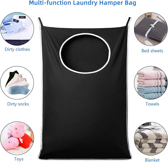 ANSTROUT 2 Pack XL Hanging Laundry Hamper, Extra Large Tear-Resistant Door Organizer with 2 Hook Types, Space-Saving Laundry Bag (36.5" x 22", Black)