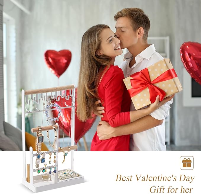 ProCase Jewelry Organizer Jewelry Stand Jewelry Holder Organizer, 4-Tier Necklace Organizer with Ring Tray, Large Aesthetic Jewelry Tower Storage Rack Tree for Bracelets Earrings Rings -Large, White
