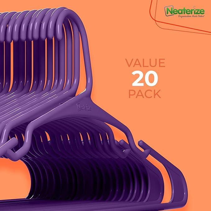NEATERIZE Clothes Hangers Plastic 20 Pack for Adults - Plastic Hangers, The Perfect Coat Hanger and Space Saving Clothes Hangers for Closet, Percheros Ganchos para Colgar Ropa Hangars - Pink Hangers