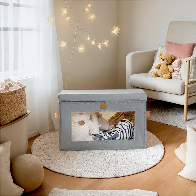 Homsorout Small Fabric Storage bins - Collapsible Storage Bins with Open Window, 5 Pack Closet Baskets for Shelves, Stackable Decorative Boxes for Home, Dorm, Grey, 13.7"x 9.8" x 9.8"
