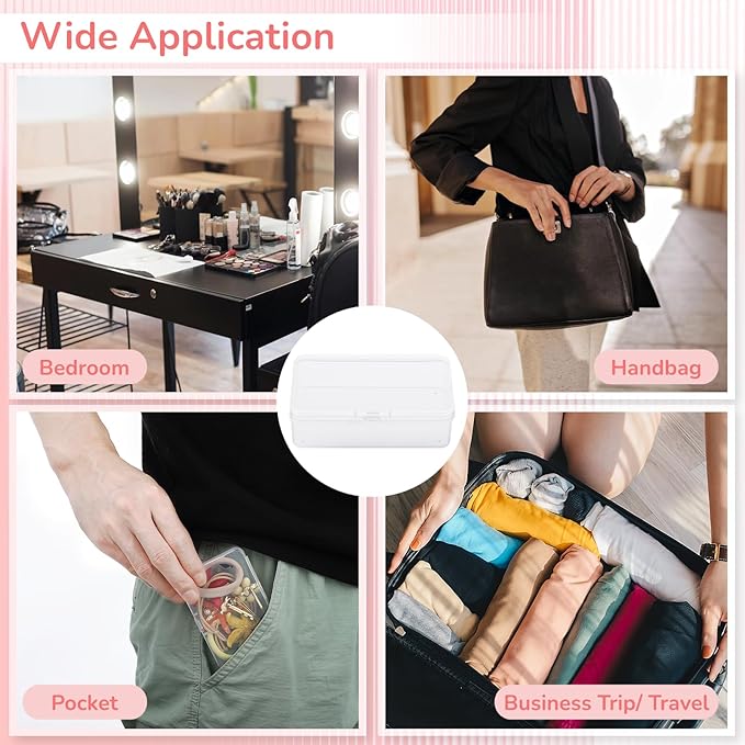 BATTIPAW 6PCS Hair Tie Organizer,Transparent Mini Storage Box,Rectangle Clear Plastic Beads Storage Containers Box,Portable Small Items Holder with Lid for Home, Offices, Business Trips, Travels
