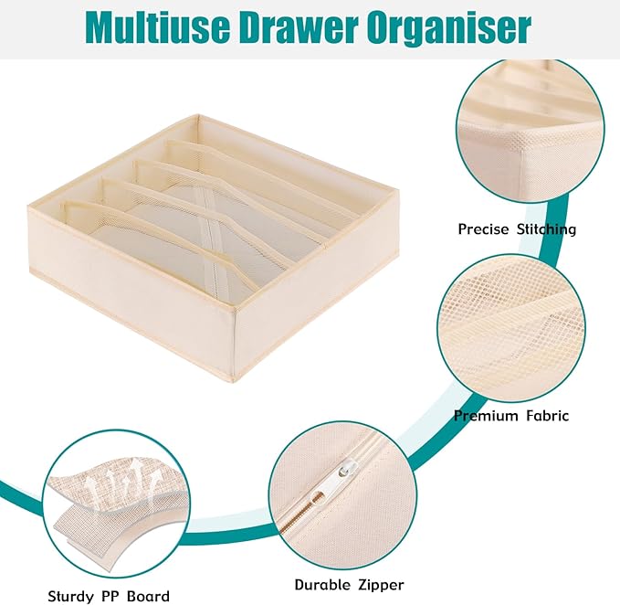 Bra Storage Drawers Organizer for Clothing Underwear Drawer Organizer Dividers Foldable Storage Cube Bins for Bra,Socks, Underwear,3 Pack (Creamy-White)