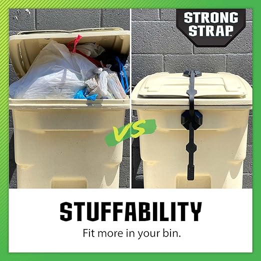 Blazer Brand Strong Strap Lid Lock for 32–96 Gallon Garbage Cans (1 Starter Kit) Long Lasting, No Tools Required, Stretch to Latch, Mitigate Pests, Wind, Overflow, and Spillage