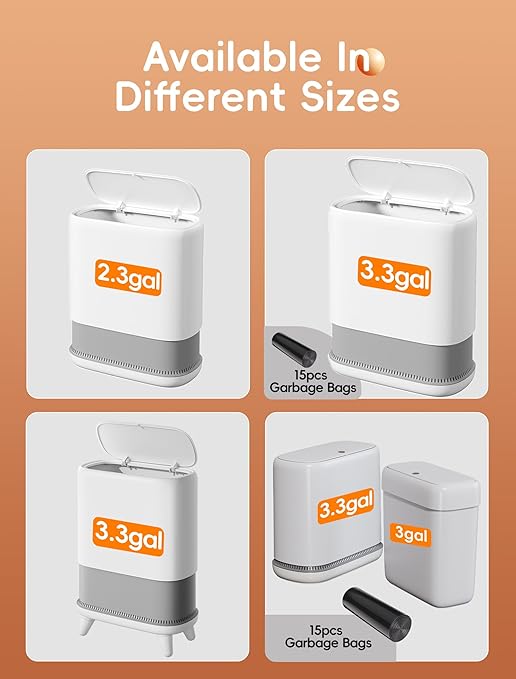 Bathroom Trash Can with Lid, Slim 3.3 Gallon Vacuum adsorption Garbage Bin, Narrow Press Top Waste Basket for Odor Control & Dog Proof for Bathroom Bedroom Office Home