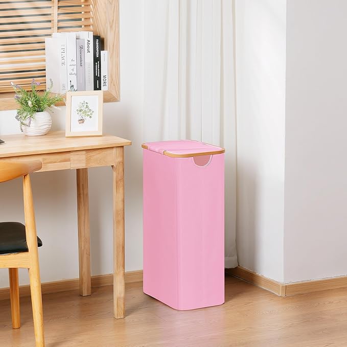 Vincona Slim Laundry Basket with Lid, Narrow Dirty Clothes Hampers for Laundry with Handle, Skinny Laundry Bin for Laundry Room, Dorm, Bedroom and Bathroom, 19.8 Gallon (75L) Pink