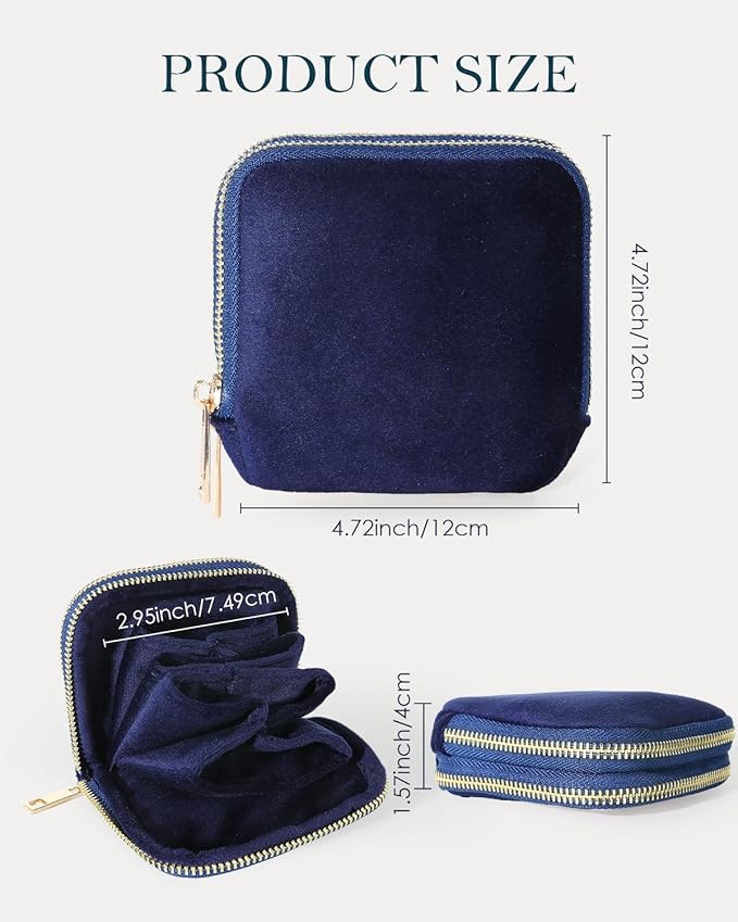 COOLYOUTH Travel Jewelry Case Organizer for Women Portable Jewelry Box with Small Pouches Mini Jewelry Bag for Rings, Bracelets, & Bangles with Smooth Metal Zipper (Navy Blue)