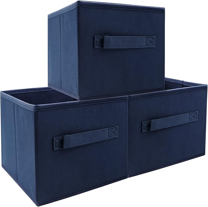 EBIGIC Small Storage Bins,Collapsible Fabric Storage Organizer 9.0"x7.5"x7.5" 3 Pack,Mini Storage Box,fit for closet, living room, bookshelf, Kids clothes and toys storage and organization Blue