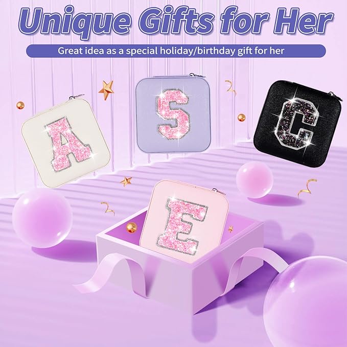 Uygafly Initials Travel Jewelry Case - Bridesmaid Gifts Wedding Day,Bridesmaid Proposal Gift,Bridal Shower Gifts,Maid of Honor Gifts,Bachelorette Party Decorations Favors | Lavender,B