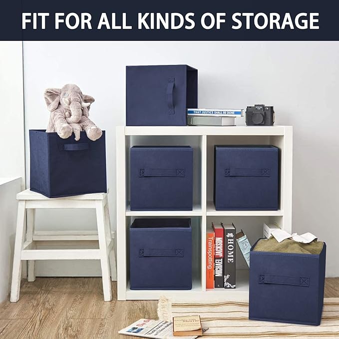 EBIGIC Storage bins collapsible storage bins,cube storage organizer (Pack of 3) 10.5 * 10.5 * 11inch,For home and office Collapsible Closet Shelf Organizers, Drawer Organizers(Blue)