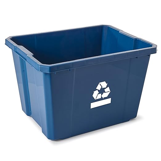 Gracious Living Medium Curbside Blue Box, Plastic 17 Gallon/64 Litre Home Trash Can Refuse and Recycling Bin Container with Built-in Handles (1 Pack)