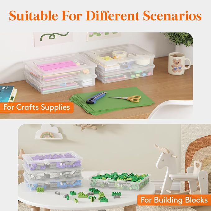 Lifewit 12 Pack Plastic Multi-Purpose Storage Box with Latching Lids, Clear A4, 8.5" x 11" Letter Size Paper Storage, Storage Containers for Board Game, Craft, Document, Magazine, Art Supplies