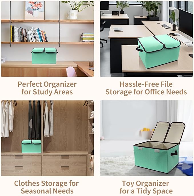 Foldable Fabric Storage Box, 16.5 x 11.8 x 9.8 inches (L x W x H), with Double-Lid & Dividers, Large Organizer for Home, Closet, Office(Green, 1 Pack)