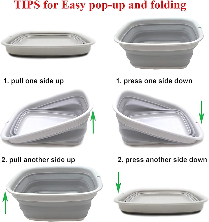 SAMMART 7.7L (2 Gallon) Collapsible Tub - Foldable Dish Tub - Portable Washing Basin - Space Saving Plastic Washtub (Grey, S)