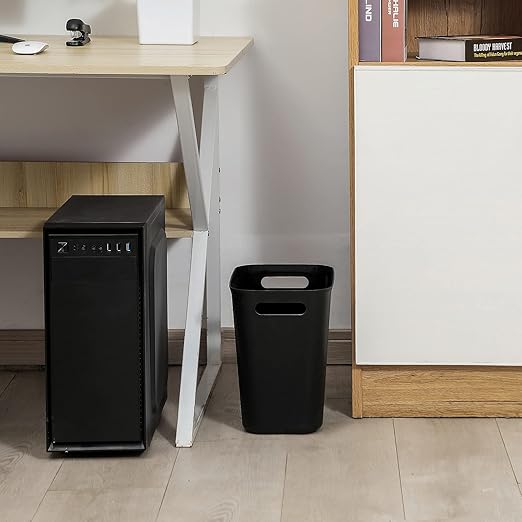 UUJOLY Plastic Trash Can Wastebasket, Garbage Container Basket for Bathrooms, Kitchens, Offices, Kids Rooms, Black, 3.5 Gallon, 2 Pack