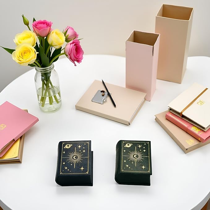 Book Shaped Ring Box - Vintage Engagement Ring Box with Hinged Lid for Proposal Engagement Wedding, Proposal Ring Case with Magnetic Closure-PRB011-Blue