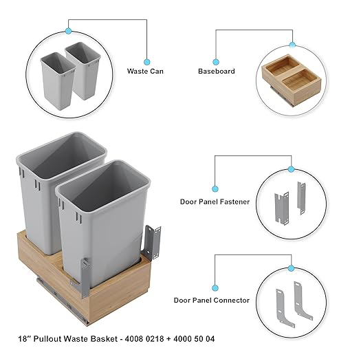 Dowell Double 50Qt Undermount Trash Pull-Out Waste Container with Full Extension Soft-Close Slides, Bottom Mounted, Face Frame/Frameless Min. Cabinet Opening: 15-1/2 Inch Wide-4008 0218 50