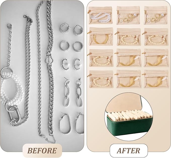 Travel Jewelry Organizer, Travel Jewelry Box with 12 Velvet Zipped Pouches Bags for Jewelries Necklaces Rings Earrings Sorting Storage for Women Girl Gifts, Mint Green