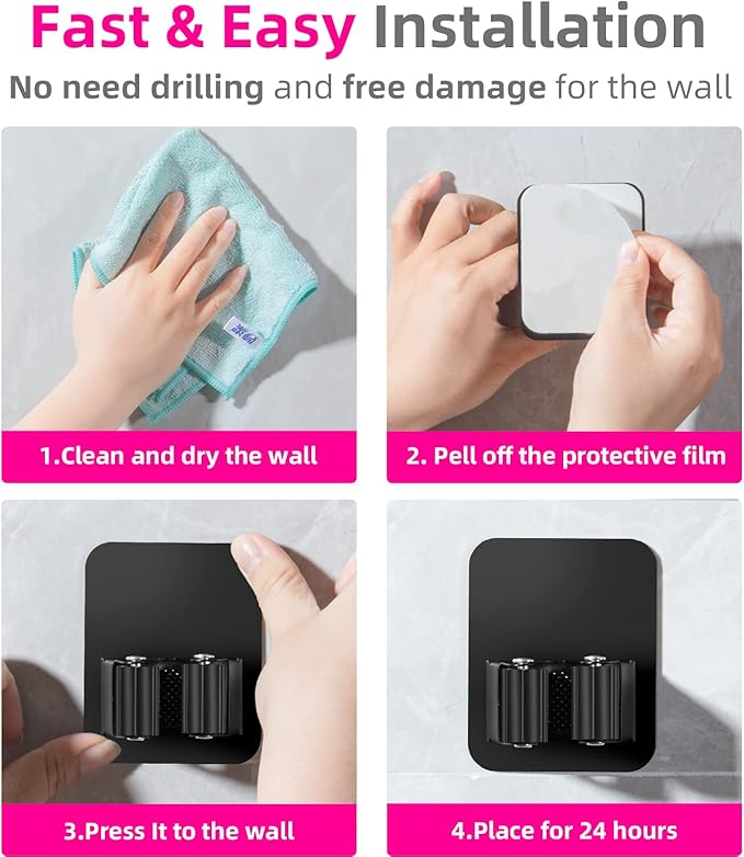 4 Pack Broom Holder Wall Mount, Improved Super Anti-Slip Mop and Broom Holder Wall Mount, Broom Hanger Gripper for Kitchen, Bathroom, Closet, Garden Garage, Black | Super Anti-Slip, Mop and Broom Holder, Broom Hanger Gripper, for Kitchen, Bathroom, Closet