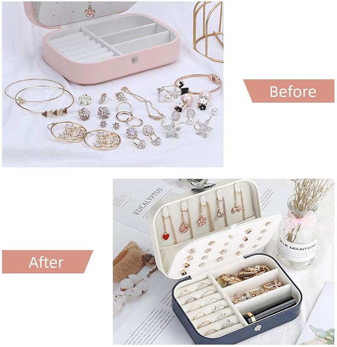 CASEGRACE Jewelry Box For Women Travel Jewelry Organizer Double Layer for Necklace Earring Rings Jewelry Holder Case