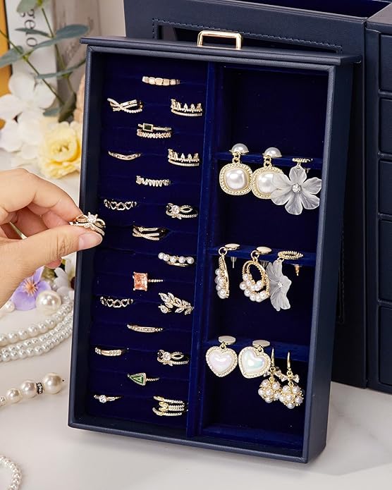 Homde Large Jewelry Box/Organizer/Case with Glass Window, Drawers for Necklaces Earrings Rings Bracelets Watches Gift for Women Girls