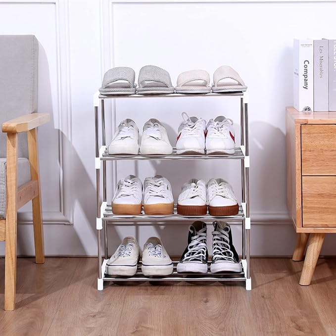 Jucaifu Stackable Small Shoe Rack, Entryway, Hallway and Closet Space Saving Storage and Organization (3-Tier, White)
