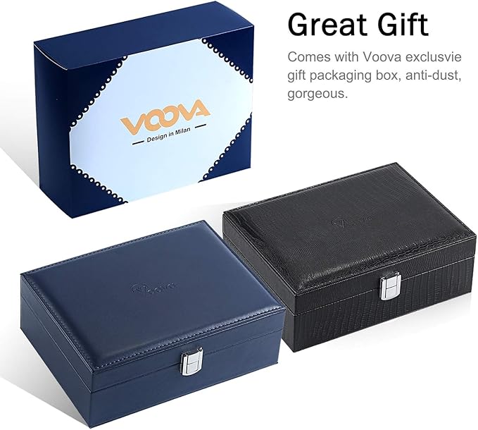 Voova Jewelry Box Organizer for Women Girls, 2 Layer Large Men Jewelry Storage Case,PU Leather Display Jewellery Holder with Removable Tray for Necklace Earrings Rings Bracelets,Vintage Gift,Navy Blue