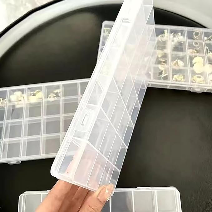 Yansanido 24 Grids Jewelry Organizer, 7.5 In x 5.2 In Fixed Clear Plastic Storage Box Earring Tool Small Items Containers (1)