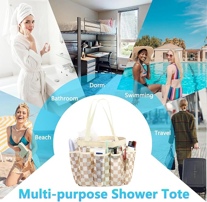 Fammart Mesh Shower Caddy Portable for College Dorm Room Essentials, 8-Pocket Large Shower Basket Tote Bag with 2 Handles for Toiletry, Bathroom, Beach, Camp, Gym