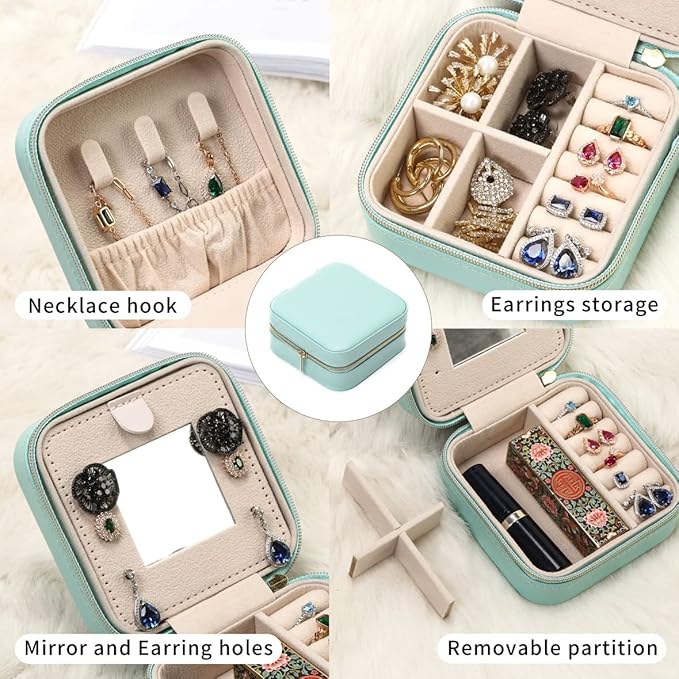 TRODANCE Jewelry Case with Mirror, Small Travel Jewelry Organizer, Portable Jewelry Box Mini Organizer Display Storage Box For Rings Earrings Necklaces (4Color - 4packs)