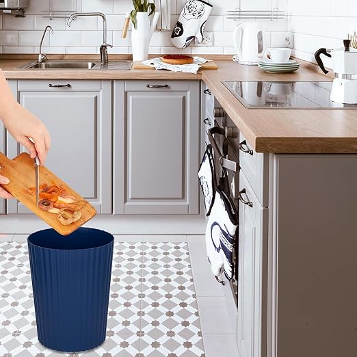 JiatuA Small Trash Can Plastic Wastebasket Round Garbage Container Bin for Bathroom, Kitchen, Bedroom, Home Office, College Dorm, Navy Blue 2 Pack