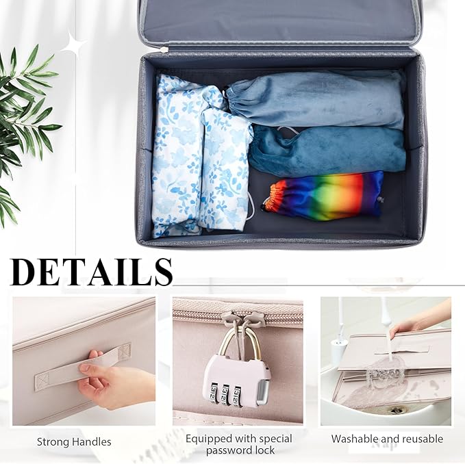 Briwooody Discreet Lockable Toy Bag Storage Organizer Toy Bag Storage Bins Case with Zipper Lid for Women and Men Clothes Container(Light Purple,15 x 10 x 6.3 Inch)