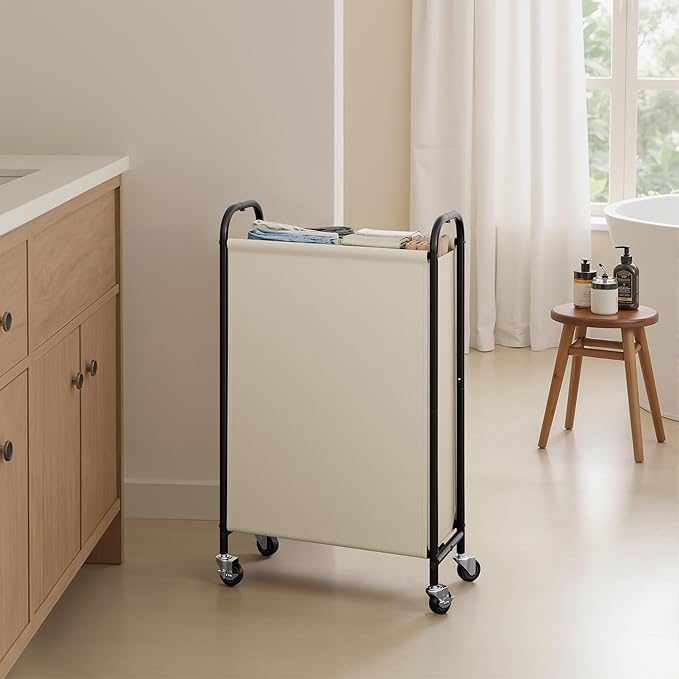 GRANNY SAYS 80L Slim Laundry Hamper with Silent Brake Wheels, Sturdy Metal Frame & Handle, Rolling Laundry Basket for Laundry Room, Bedroom, Bathroom, or RV – Great for Singles or Couples, Beige