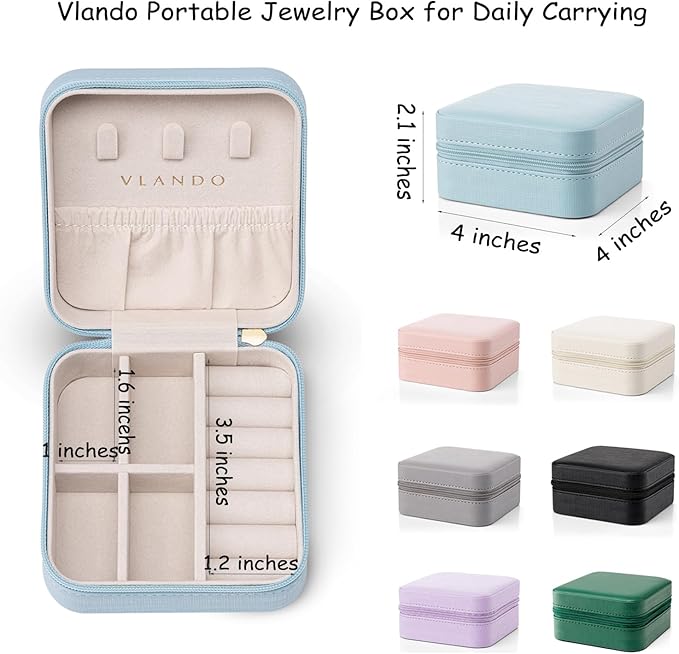 Vlando Small Faux Leather Travel Jewelry Box Organizer Display Storage Case for Rings Earrings Necklace, Black