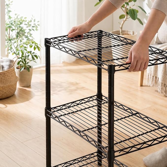 Honey-Can-Do 3-Tier Heavy Duty Adjustable Shelving Unit, 250-lb Per Shelf Metal Storage Rack, NSF Certified Wire Shelf for Kitchen Garage Pantry, Black, 24 x 14 x 30 in