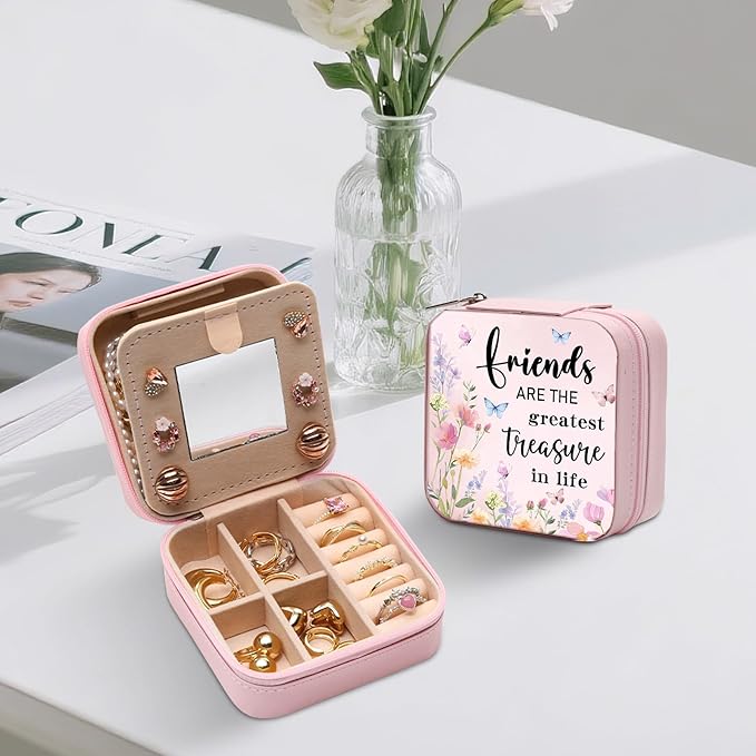 GAOLZIUY Friendship Gifts for Women Girls, Friend Travel Jewelry Box with Flowers, Portable Jewelry Organizer Case, Bestie Birthday Gifts for Best Friend