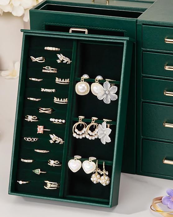 Homde Large Jewelry Box/Organizer/Case with Glass Window, Drawers for Necklaces Earrings Rings Bracelets Watches Gift for Women Girls