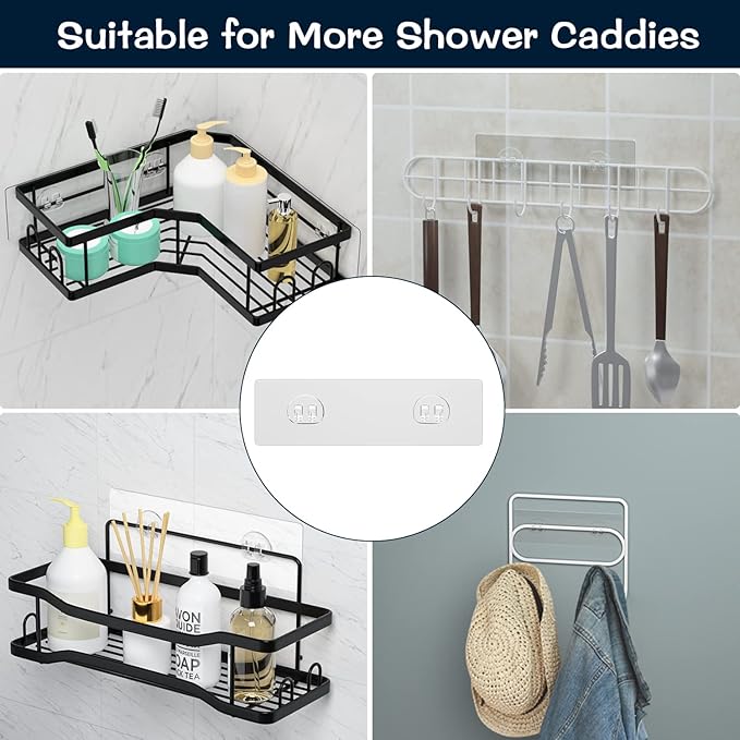 AKTECKE Shower Caddy Adhesive Replacement, No Drilling Transparent Adhesive Wall Hooks for Corner Shower Organizer Basket, Waterproof Adhesive Strip for Bathroom Shelf & Kitchen Rack