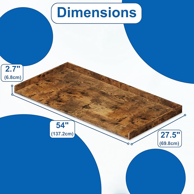 efluky Washer Dryer Countertop, Wood Countertop with Edge Rails for Laundry Room Organization and Storage, Washer Dryer Topper for Laundry Room, 27.5" x 54" Rustic Brown