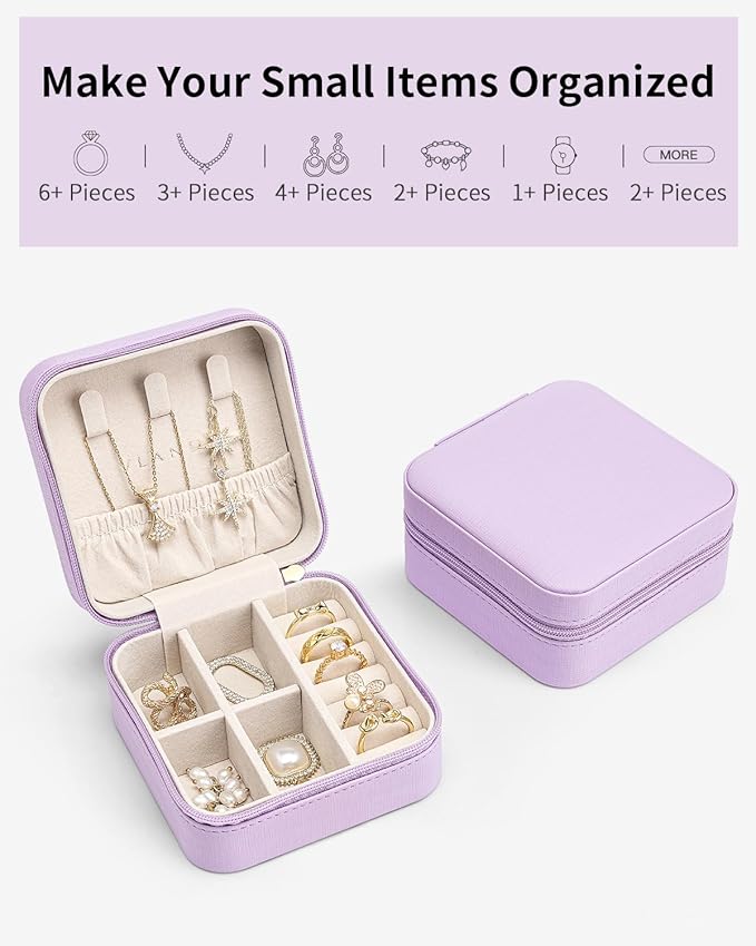 VLANDO Small Travel Jewelry Box Organizer - Girls Women Gift Rings Earrings Necklaces Jewelry Storage Display Case Purple