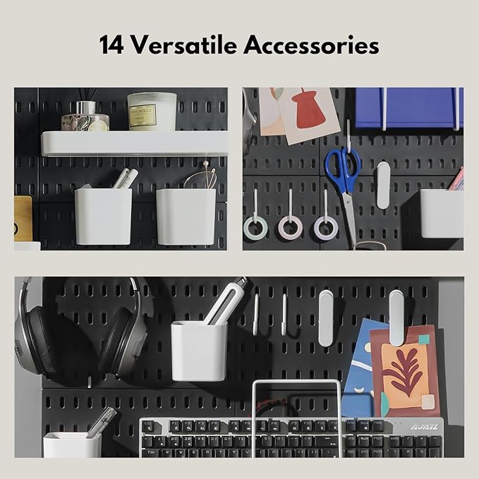 Keepo Peg Board Wall Organizer – Plastic Pegboard Panels, Modular Peg Board Storage System for Home Office, Craft Room, Gaming Setup (Black, 22″×22″)