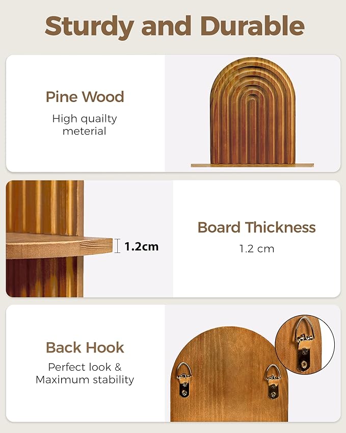 Bamworld Plant Wall Shelf Boho Wall Decor Brown Hanging Plant Shelf Mid Century Modern Decor 2-Tier Wooden Floating Shelves for Home, Bathroom Living Room Office Holding Planter Decoration, 1Pcs