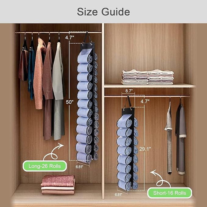 DHSFKBE Legging Organizer Storage - 2PCS T Shirt Organizer, Hanging Closet Organizers and Storage with 26 Roll Independent Compartments for Yoga Pants, Towel, Bathing Suit (Black)