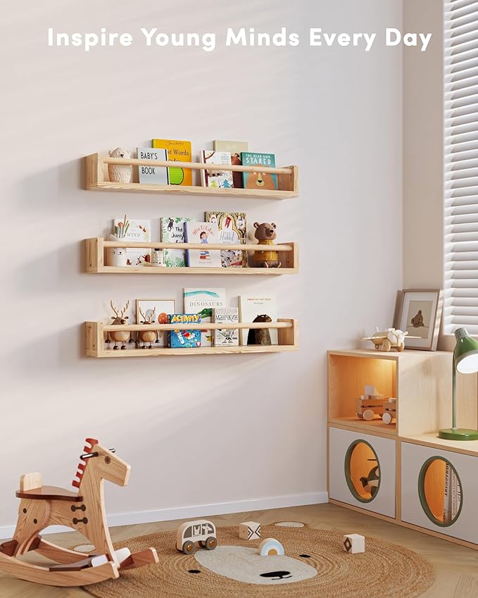 G&W Gruwald Nursery Book Shelves, Set of 3, Wall Bookshelf, Book Shelf for Kids Rooms, Wall Book Shelves for Bedroom Kids, Floating Shelf, Nursery Decor(Wood, 23 Inches)