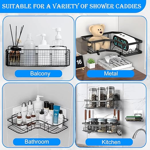Shower Caddy Adhesive Replacement, Adhesive for Shower Caddy, Strong Shower Adhesive Strips Waterproof Transparent, No Drill Needed Holds 45 lbs for Bathroom Storage Shelves,Kitchen Racks-3PSC