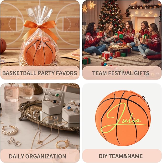6 Packs Basketball Travel Jewelry Case Round Basketball Stuff Small Portable PU Leather Jewelry Box Organizer Storage Case for Team Athletes & Sports Enthusiasts Christmas Events & Milestones