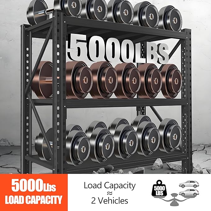 3-Tier Garage Shelving, 63''H*67''W*20''D Metal Storage Shelf,5000 lbs Heavy Duty Unit Shelves, Upgraded Reinforced Double-Layer Columns for Basement Kitchen Pantry Large Warehouse Rack