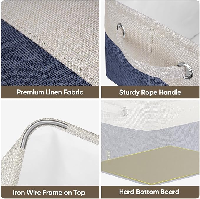 BALEINE 4 Pack Fabric Closet Storage Bins for Shelves, Linen Closet Organizers and Storage, Decorative Baskets for Organizing, Shelf, Clothes, Home, Office (Navy Blue, 15"x11"x9.5")