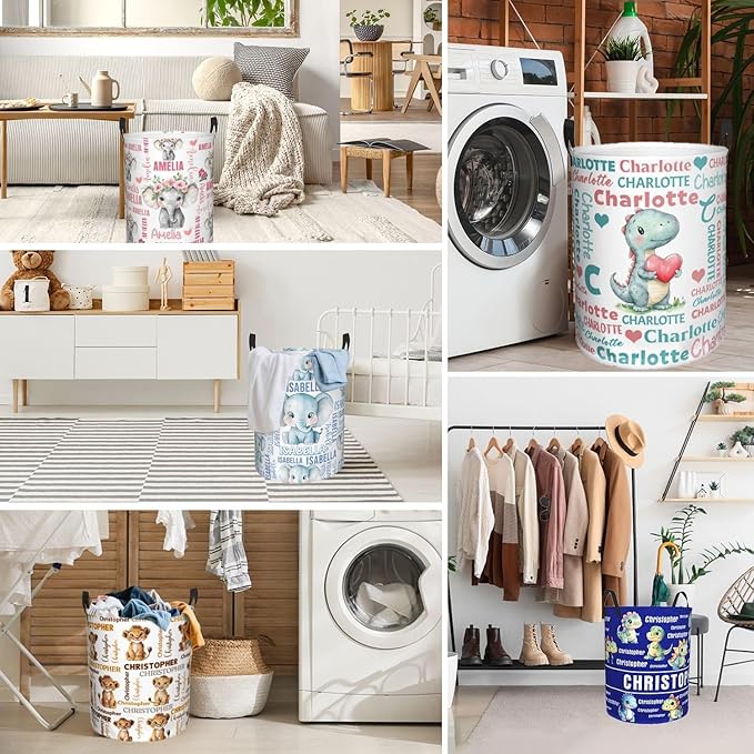 Custom Name Laundry Hamper, Personalized Laundry Basket with Name for Baby Boys Girls, Customized Collapsible Dirty Clothes Hamper Storage with Handles for Bedroom Bathroom Dorm Room Decor